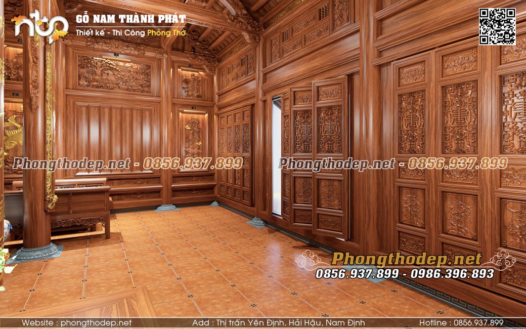 Kiến trúc chống rường đấu sen kết hợp kẻ truyền trong nội thất nhà 3 gian